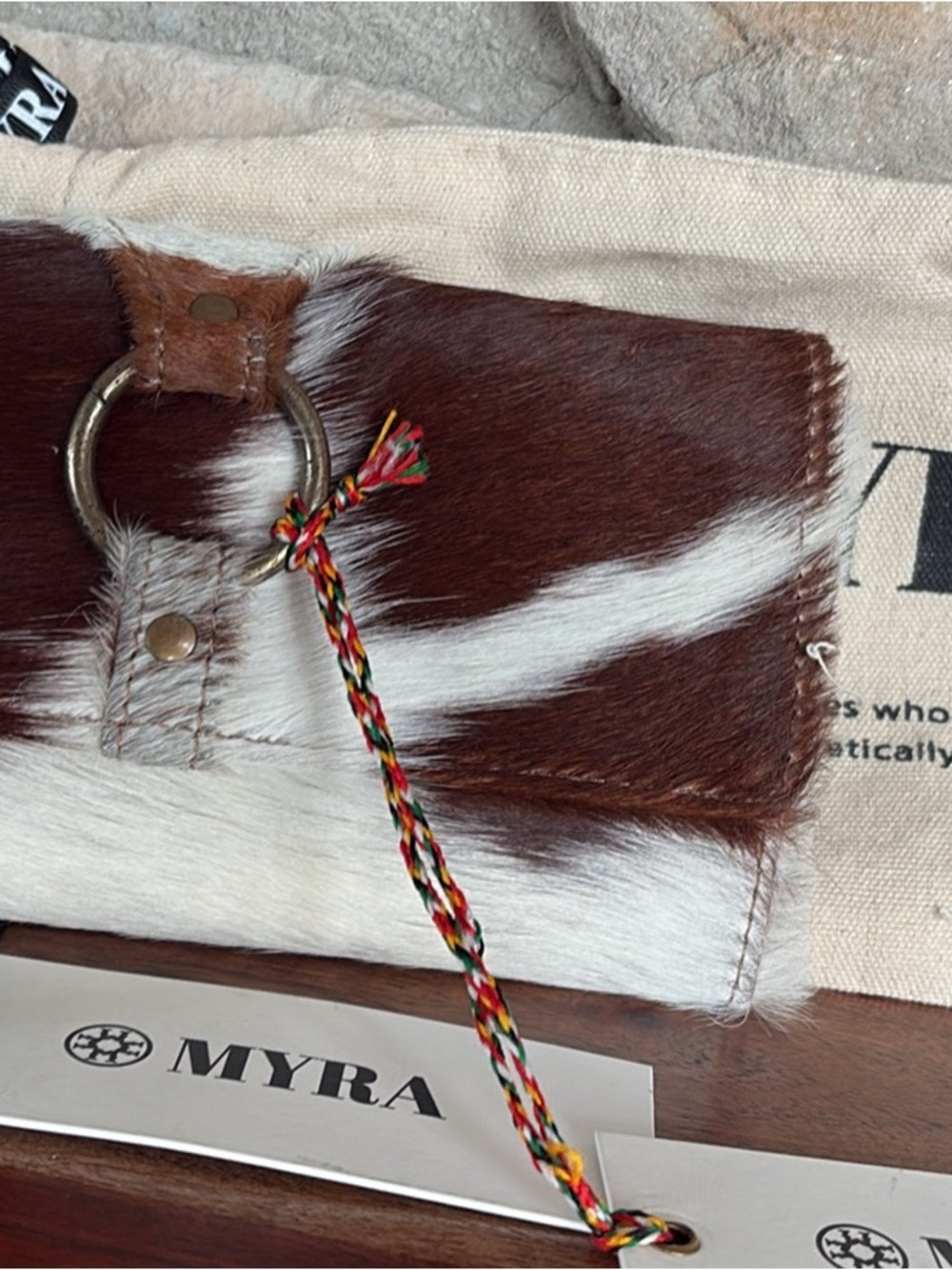 Myra Bag Brown & White Haircalf full size wallet New With Tag & Storage bag